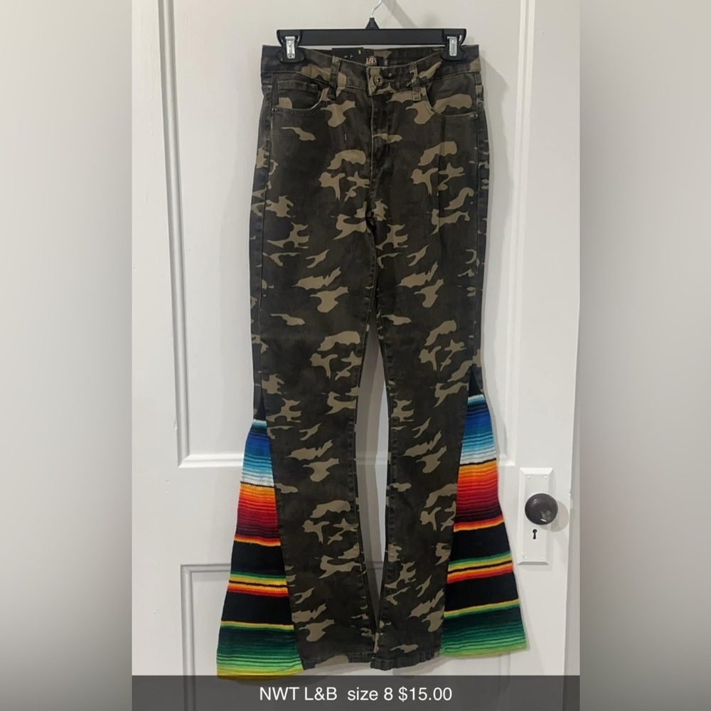 Camouflage Flare Pants with Rainbow Stripes
